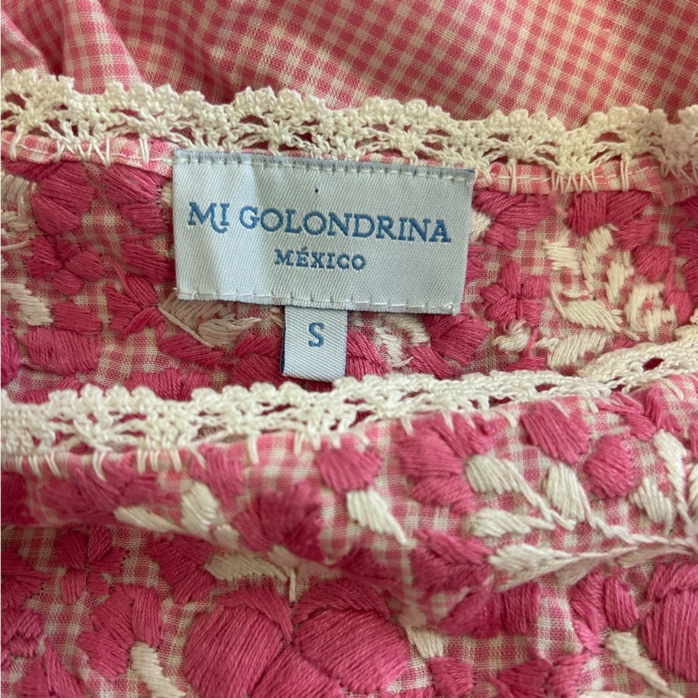 Mi Golondrina Embroidered Pink Top Women’s Small Floral Sleeveless Blouse - Picture 8 of 10